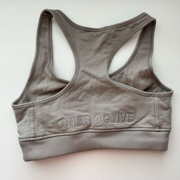 ONER Active Small Sports Bra Clay Gray Bralette LOGO Racerback Classic Lounge - Picture 1 of 6